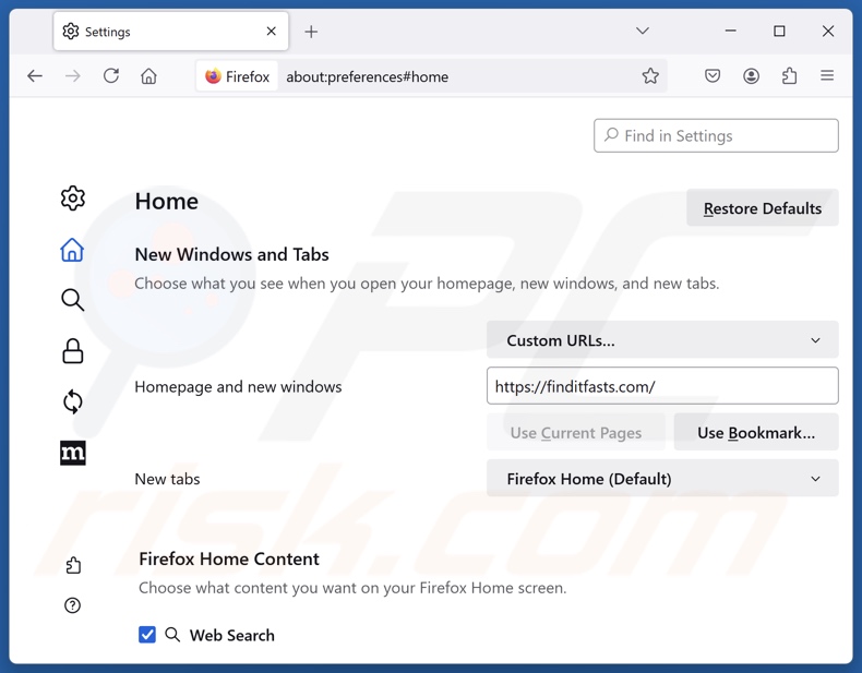 Finditfasts.com uit de startpagina van Mozilla Firefox verwijderen
