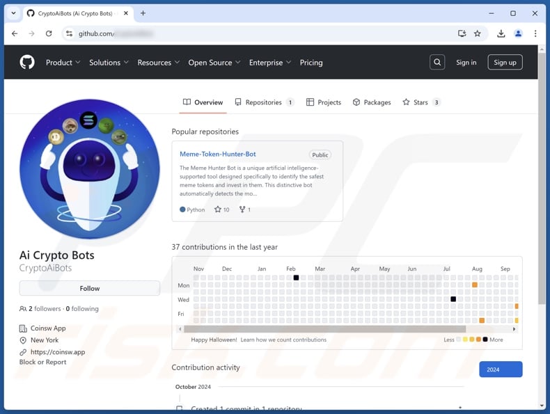 GitHub-repository onderschrijft CryptoAITools als Meme Token Hunter Bot