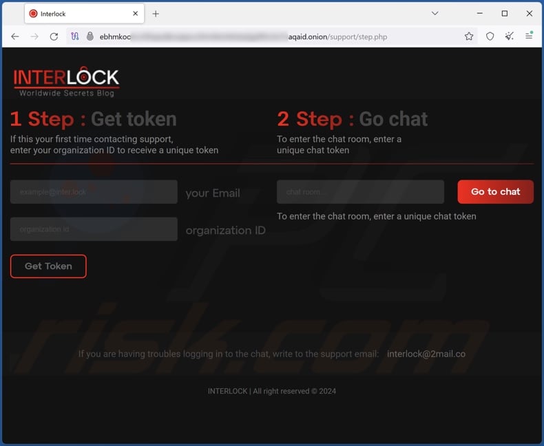 Interlock ransomware chatwebsite op Tor