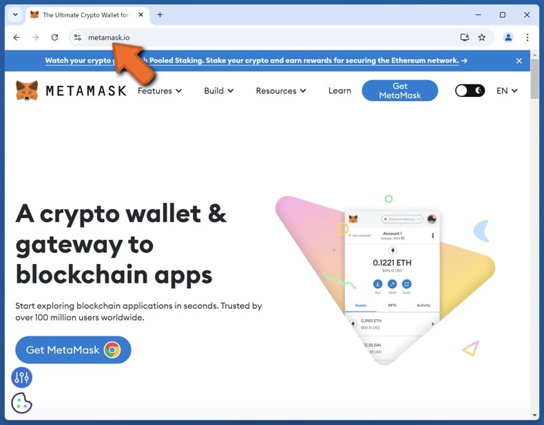 Echte MetaMask-website (metamask.io)