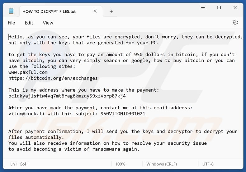 ViT ransomware tekstbestand (HOW TO DECRYPT FILES.txt)