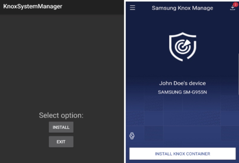 BoneSpy malware vermomd als Samsung Knox Beheer