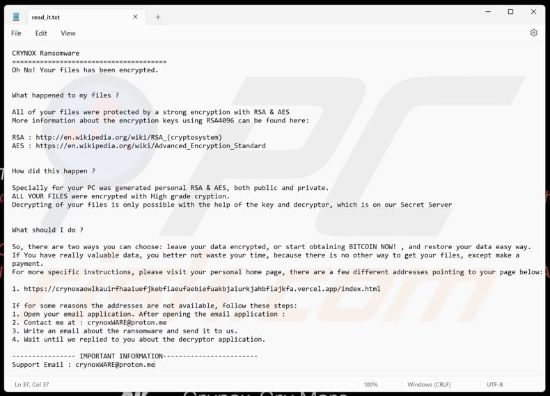 Crynox ransomware tekstbestand (read_it.txt)