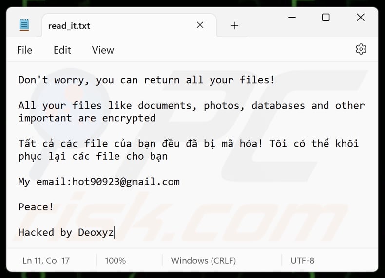 Deoxyz ransomware losgeldbrief (read_it.txt)