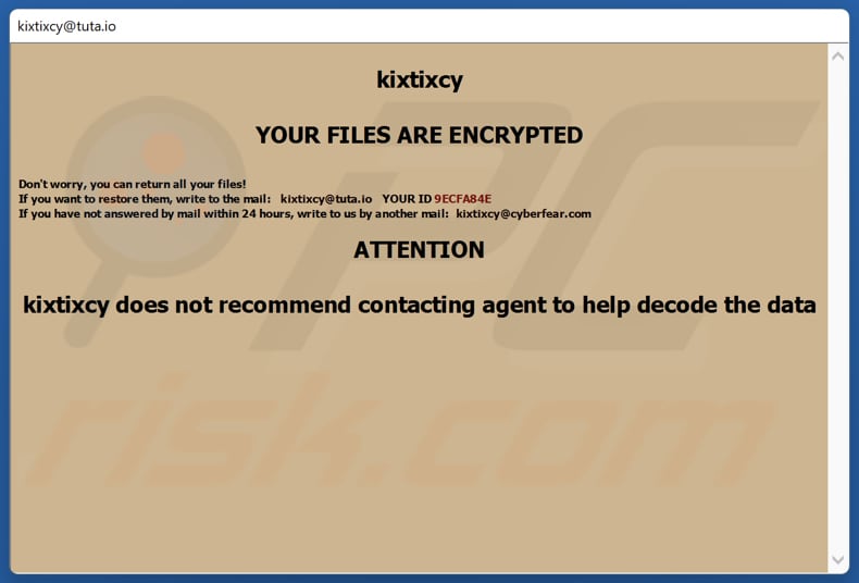 Kixtixcy ransomware pop-upvenster losgeldbrief