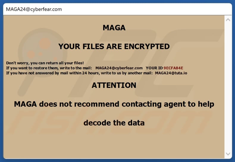 MAGA ransomware Losgeldbrief in een pop-upbericht