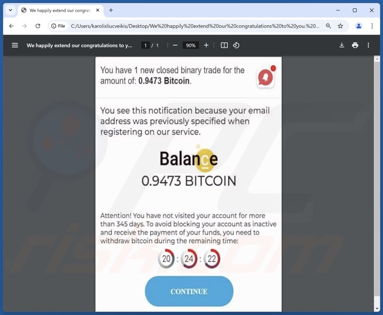 Nadex - Bitcoin Balance oplichtingspromotie spam e-mailbijlage