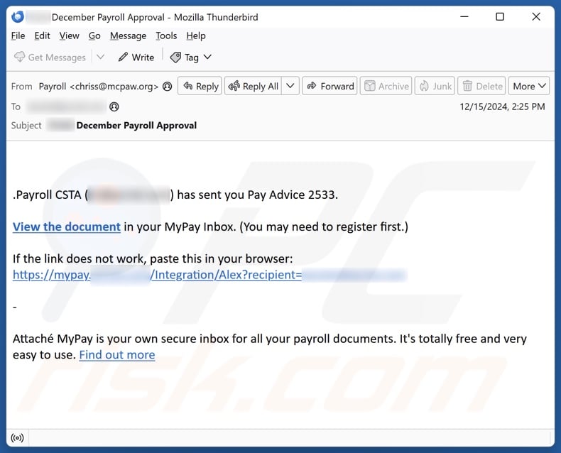 Pay Advice email spamcampagne