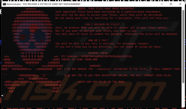 RedLocker ransomware losgeldbrief (redlocker.bat)