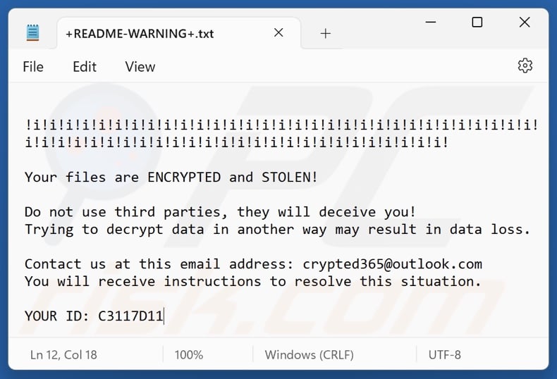 Revive ransomware losgeldbrief (+README-WARNING+.txt)