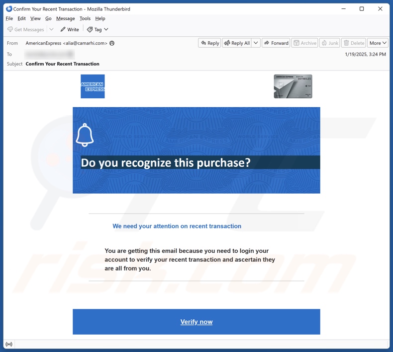 American Express - Unrecognized Transaction spam e-mailcampagne