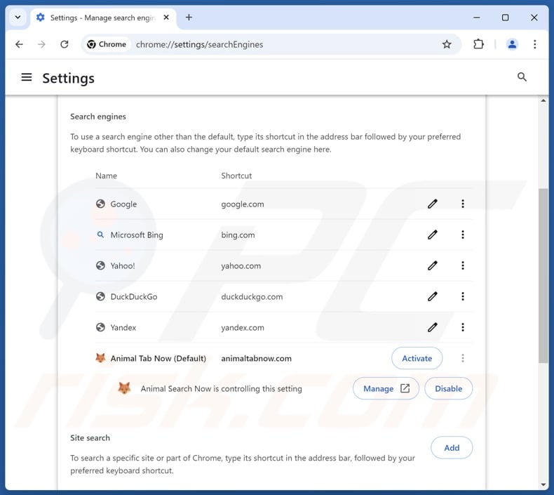 Animaltabnow.com uit de standaardzoekmachine van Google Chrome verwijderen