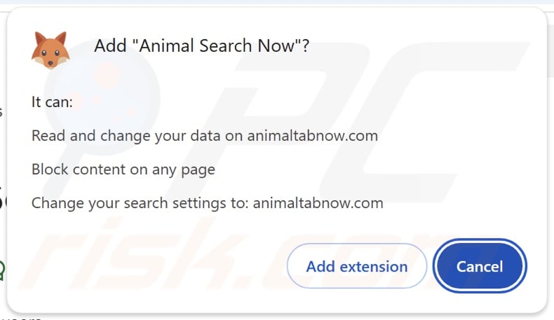 Animal Search Now browser hijacker vragen om toestemming