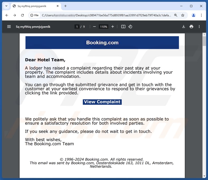 Booking.com spam e-mailcampagne