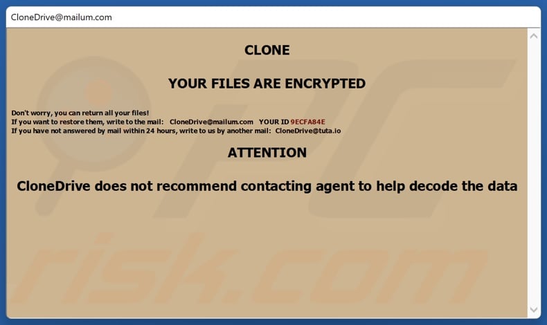 Clone ransomware losgeldbrief (pop-up)