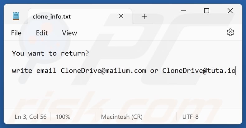 Clone ransomware tekstbestand (clone_info.txt)