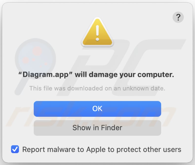 Diagram.app adware pop-up waarschuwing