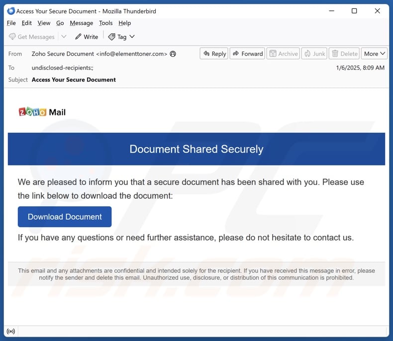 Document Shared Securely spam e-mailcampagne