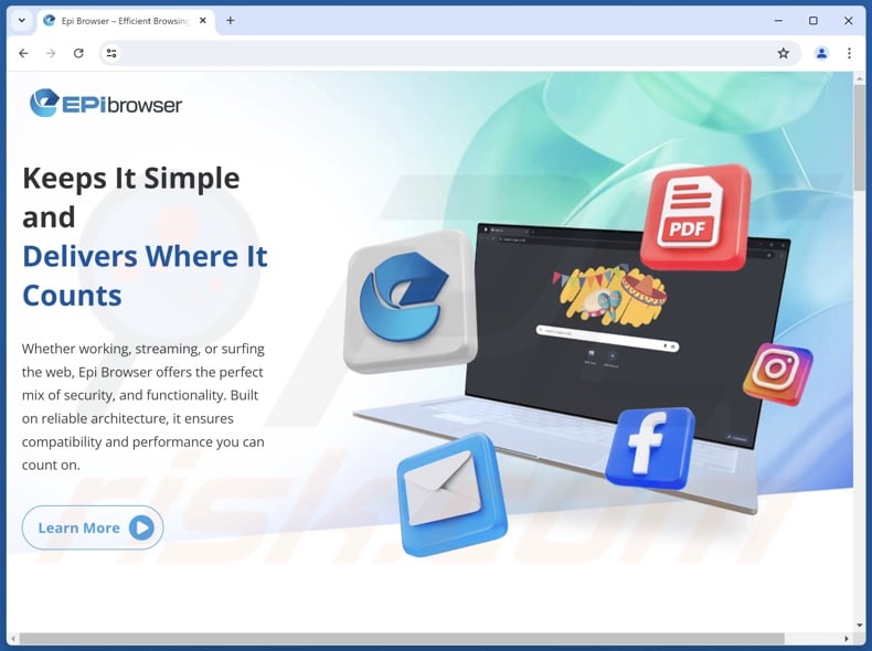 Website gebruikt om te promoten EpiStart (EpiBrowser) PUA