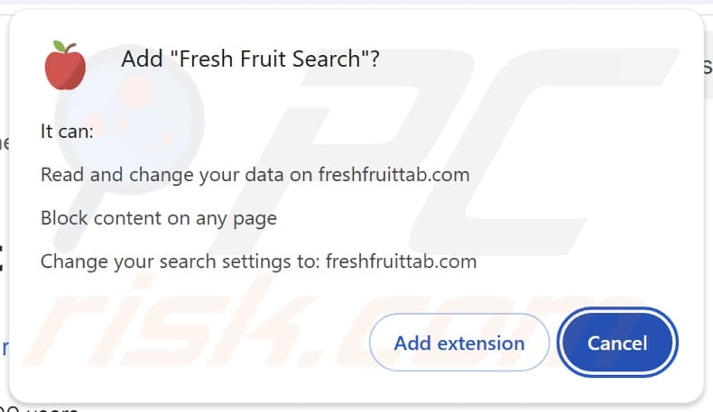 Fresh Fruit Search Browser hijacker vraagt om toestemming