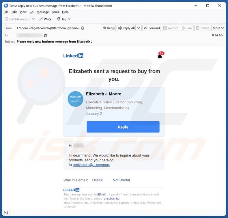 LinkedIn Request To Buy From You spam e-mailcampagne