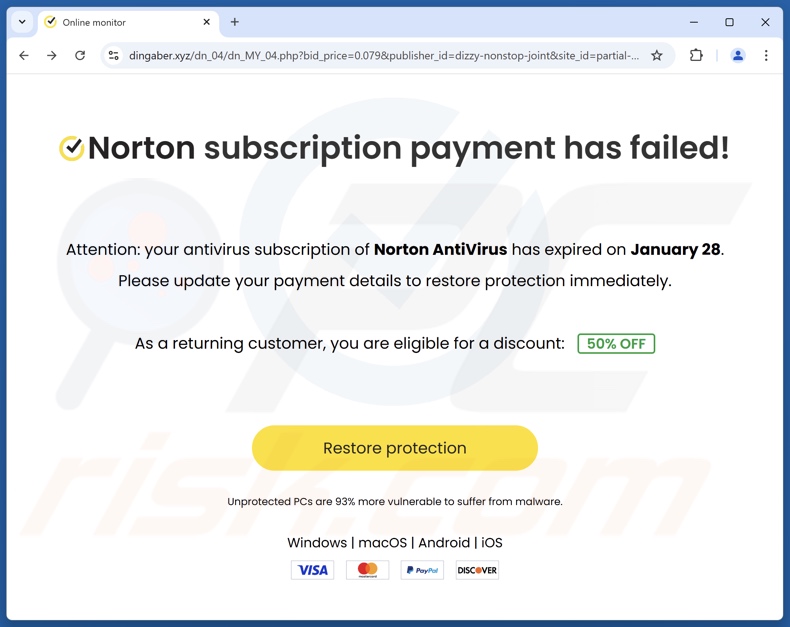 Norton Subscription Payment Has Failed oplichterij