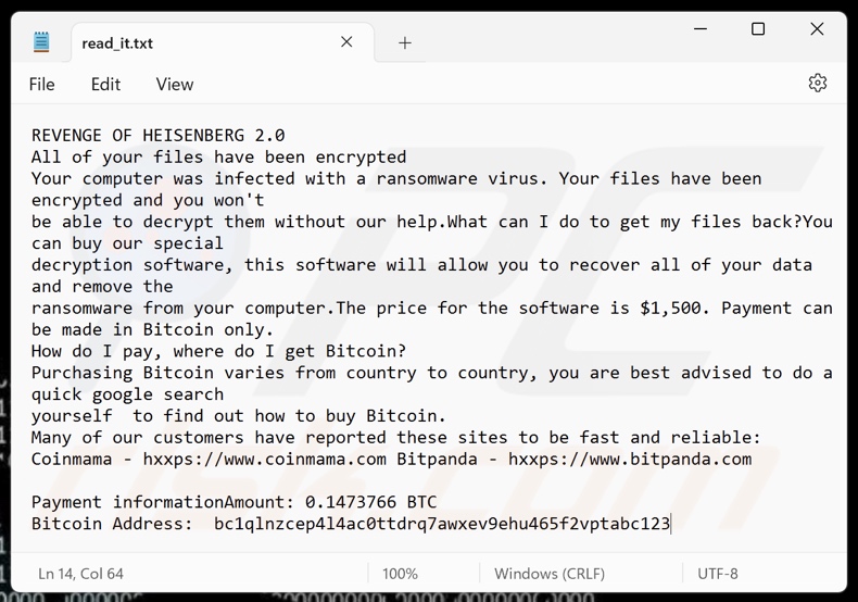 Revenge Of Heisenberg ransomware variant op losgeldbrief 2 (read_it.txt)