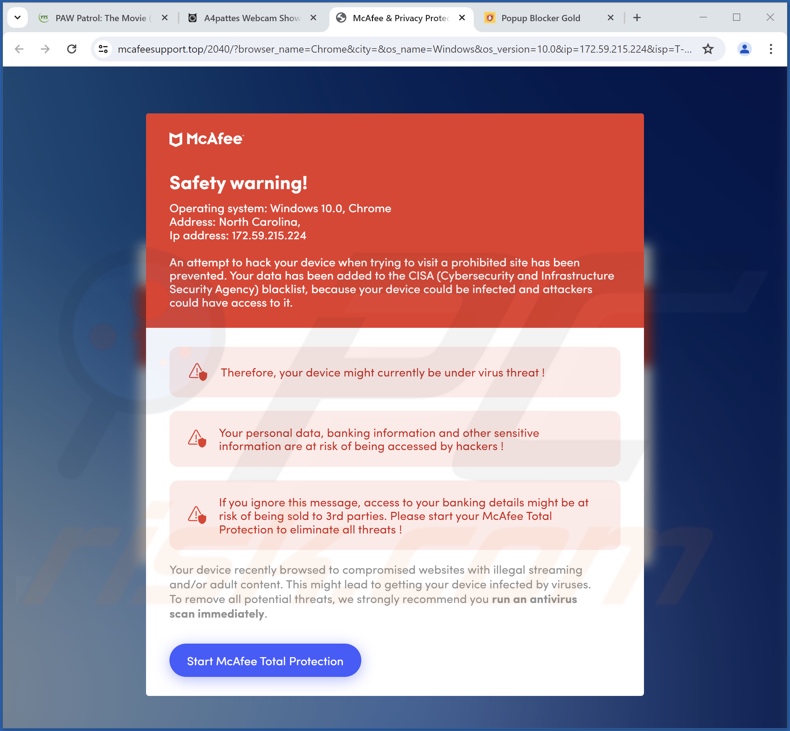 Safety Warning oplichterij (McAfee variant 2)