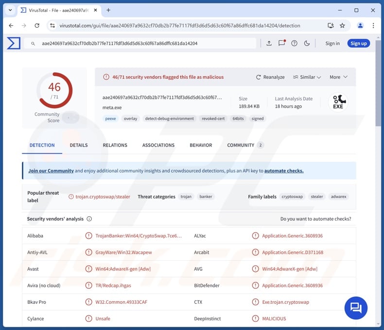 ScarletStealer malware detecties op VirusTotal