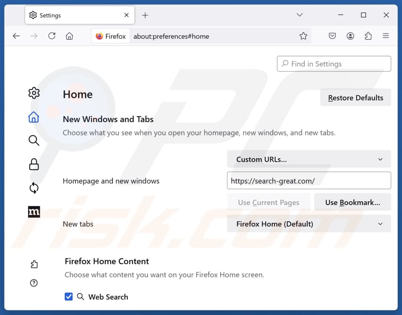 Search-great.com verwijderen uit de startpagina van Mozilla Firefox