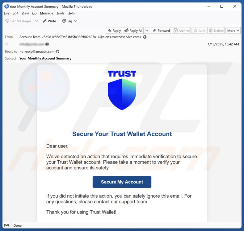 Secure Your Trust Wallet Account spam e-mailcampagne