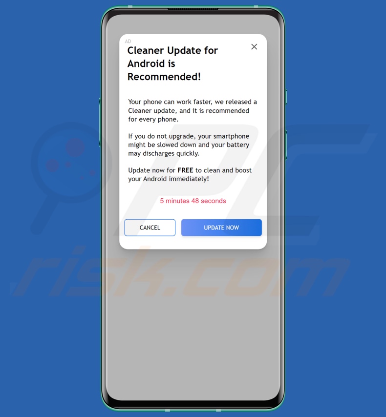 Cleaner Update For Android Is Recommended pop-up oplichterij