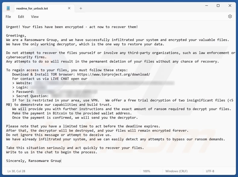 Cloak ransomware losgeldbrief (readme_for_unlock.txt)