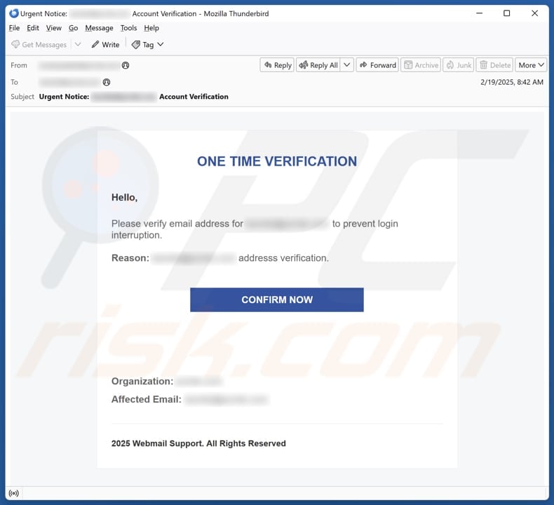 One Time Verification spam e-mailcampagne