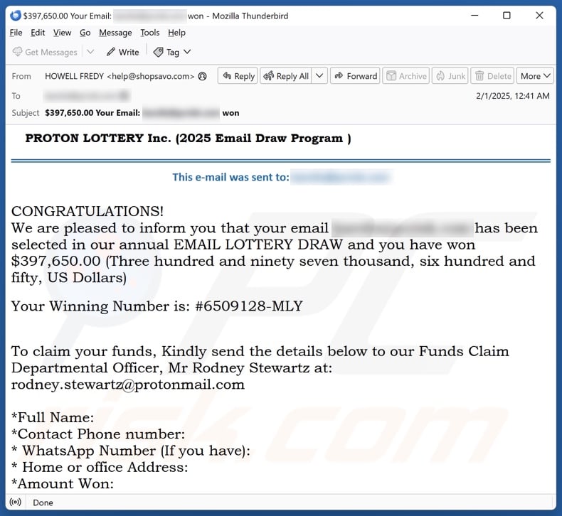 PROTON LOTTERY spam e-mailcampagne