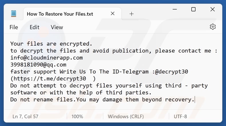 QQ ransomware tekstbestand (How To Restore Your Files.txt)