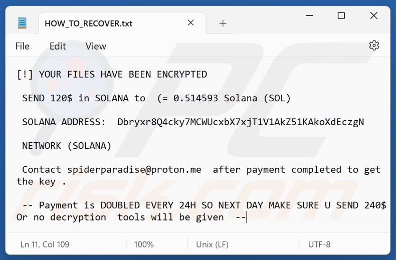 SpiderParadise ransomware tekstbestand (HOW_TO_RECOVER.txt)