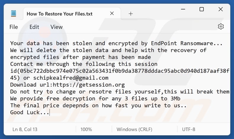 EndPoint ransomware tekstbestand (How To Restore Your Files.txt)