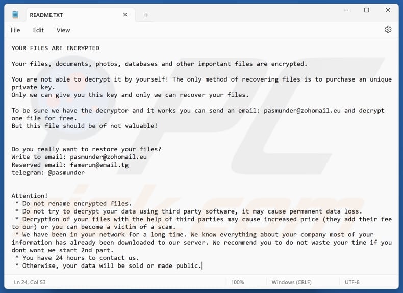 Hush ransomware tekstbestand (README.TXT)