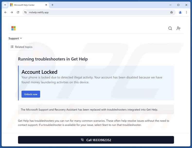 Microsoft Account Locked oplichterij