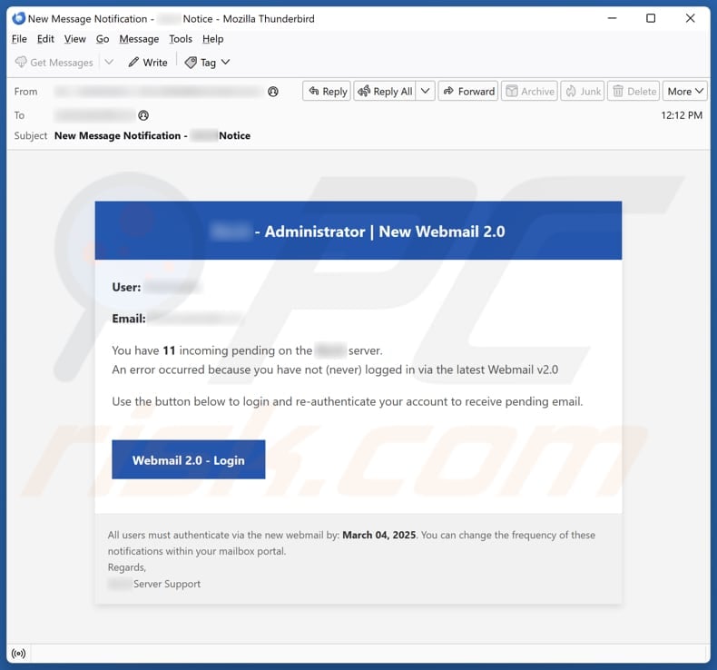 New Webmail 2.0 spam e-mailcampagne