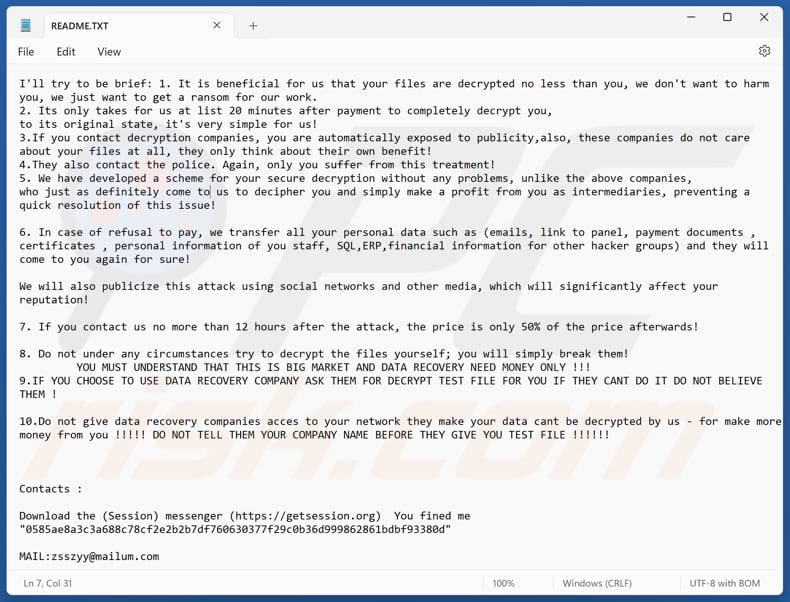 Zsszyy ransomware tekstbestand (README.TXT)