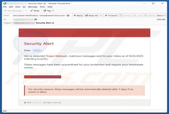 Security Alert - We\'ve Detected Trojan Malware Email Zwendel