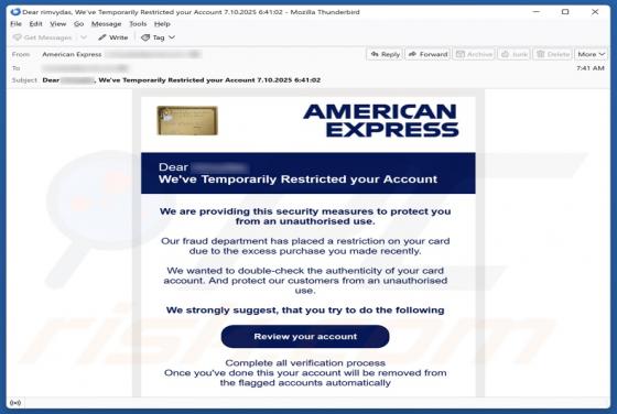 Oplichting via e-mail American Express - Account Restricted