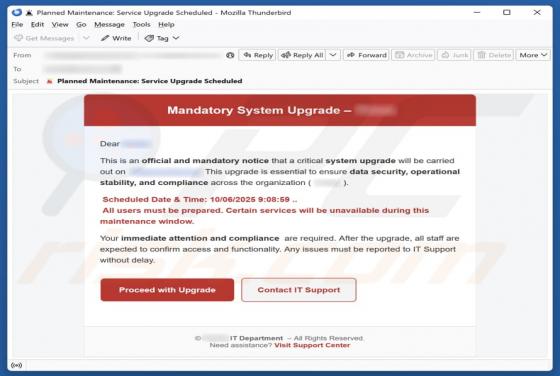 Oplichting via e-mail Mandatory System Upgrade