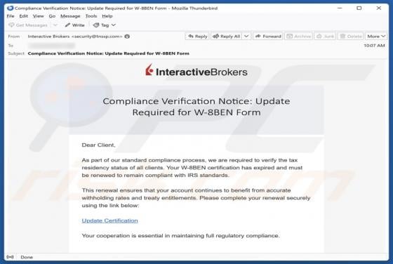 Interactive Brokers Compliance Verification Notice Email Oplichting