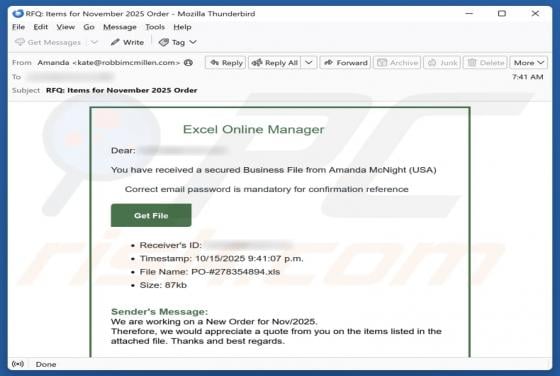 Excel Online Manager Email Oplichting