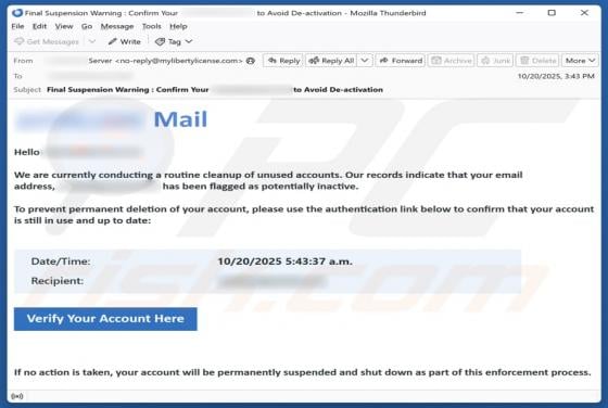 Routine Cleanup Of Unused Accounts Email Oplichting