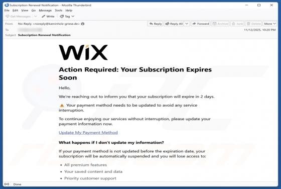 Wix Subscription Expiration Email Oplichting