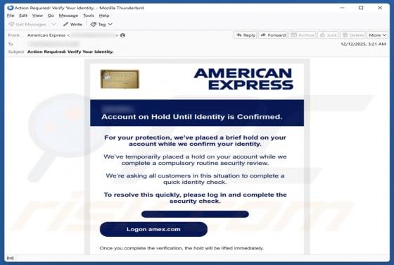 Oplichting per e-mail "American Express - Account On Hold"